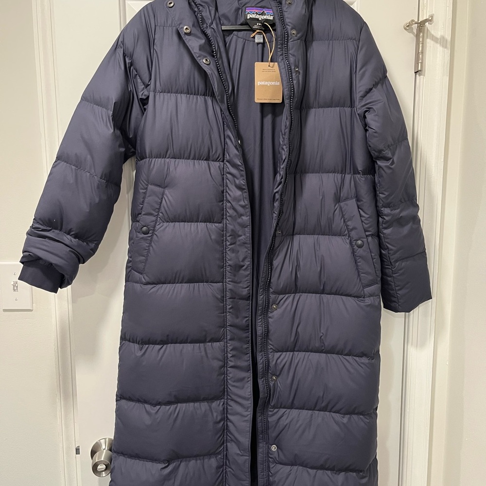 NWT Patagonia Small Silent Down Navy Long Puffer Coat